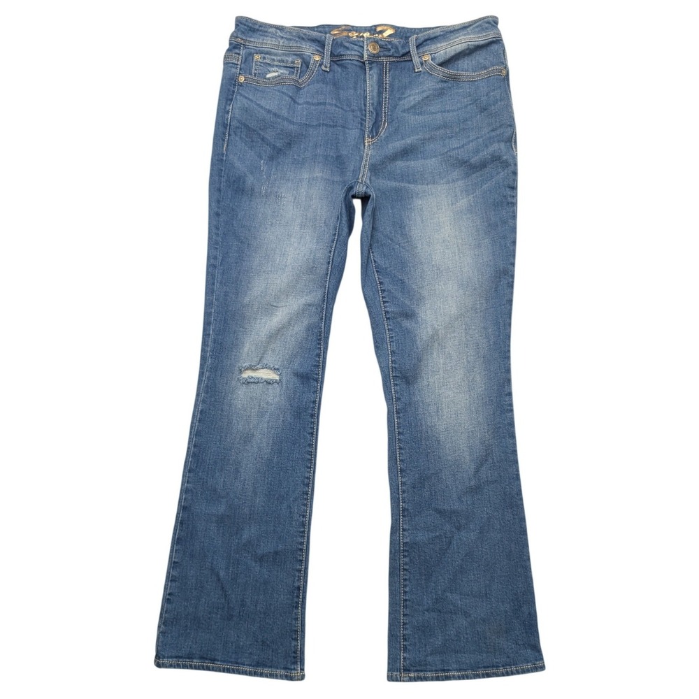 Seven7 Bootcut Jeans Womens 14 Blue Medium Wash Distressed Embroidered Pockets
